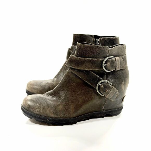Sorel Joan of Arc Wedge ll Buckled Leather Boot 9.5 - Picture 1 of 10